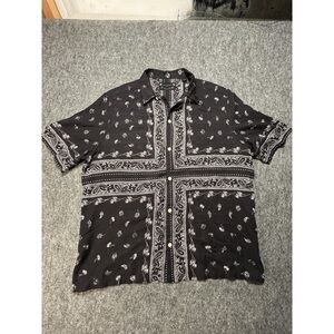 Allsaints Pima Relaxed Fit Bandana Print Camp Shirt Men 2XL Thin Cross‎